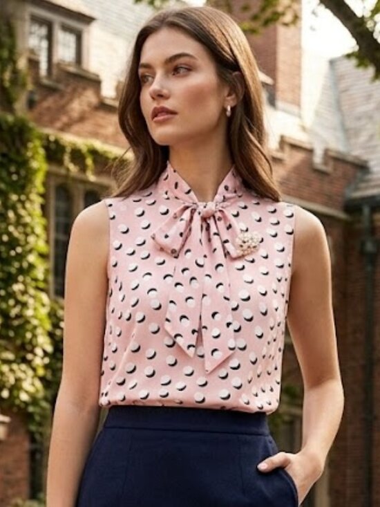 Talbots Tops - Talbots Siz Medium Sleeveless Blouse Polka Dot Top AOP Old Money Academia Preppy